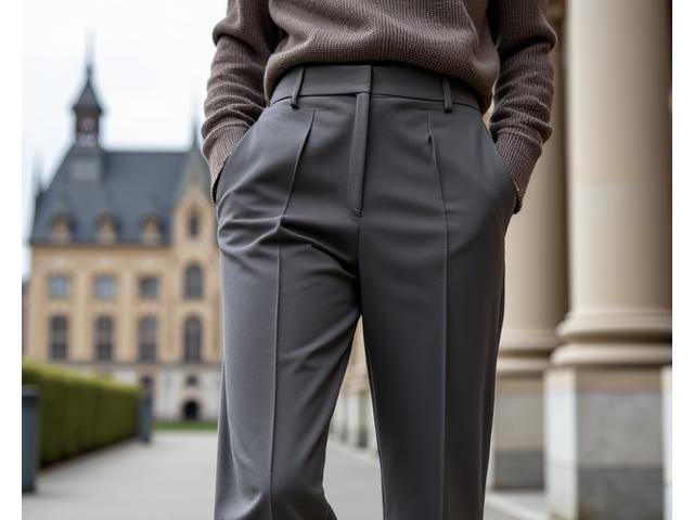Eine elegante Hose aus Bio-Baumwolle, präsentiert vor dem Berner Bundeshaus.